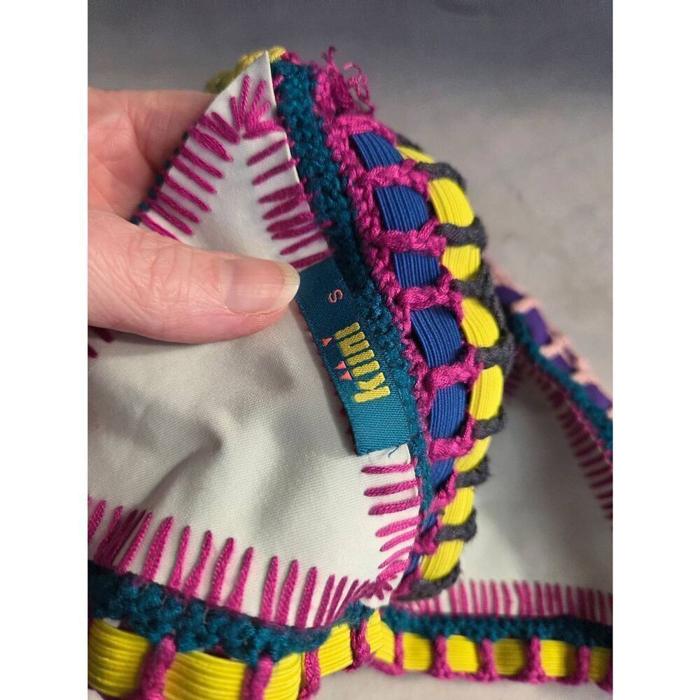 Bikini Yaz White Bust Multicolor Crochet Bikini Top Sz. S - Picture 5 of 8